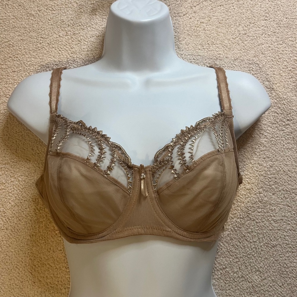 Wacoal Bra Womens 34D Beige Embroidered Mesh Underwire 855304 Lingerie Intimate